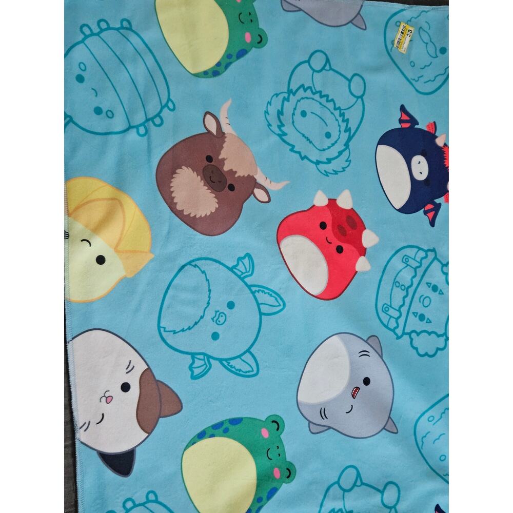 Squishmallows Throw Blanket Restie Bestie Teal 50 x 60 NWT Cow Shark Frog Cat